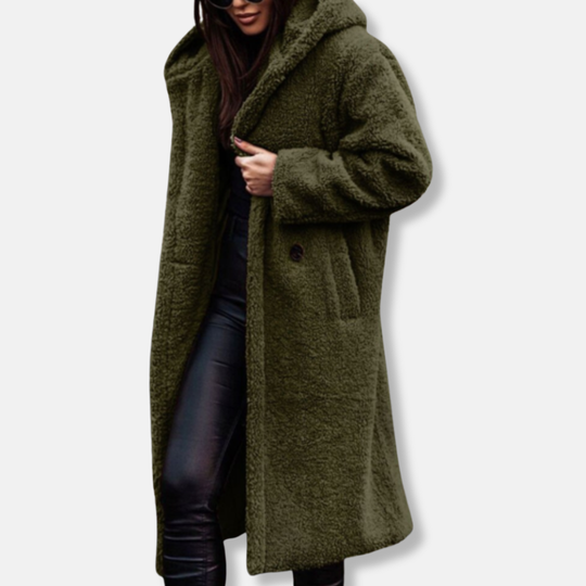 Olivia Fleece Oversized Coat | Hooded Open Front Coat