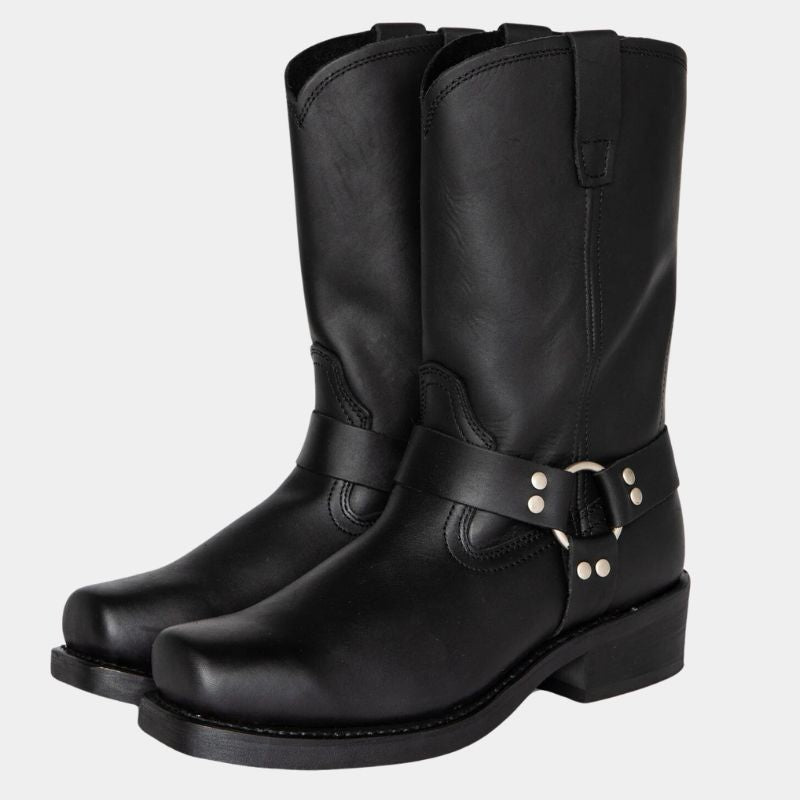 Oscar Leather Mid-Calf Harness Boots | Harness Strap Square Toe Boots
