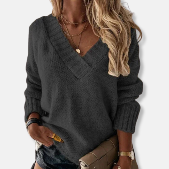 Isla Oversized Sweatshirt | V-Neck Ribbed Trim Sweatshirt