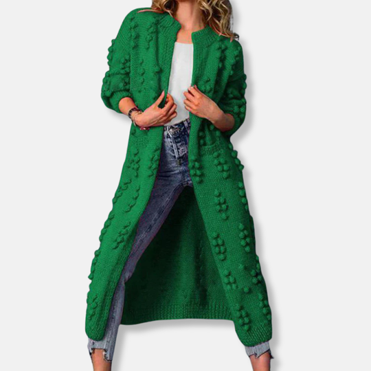 Isla Wool Maxi Cardigan | Bobble Knit Open Front Maxi Cardigan