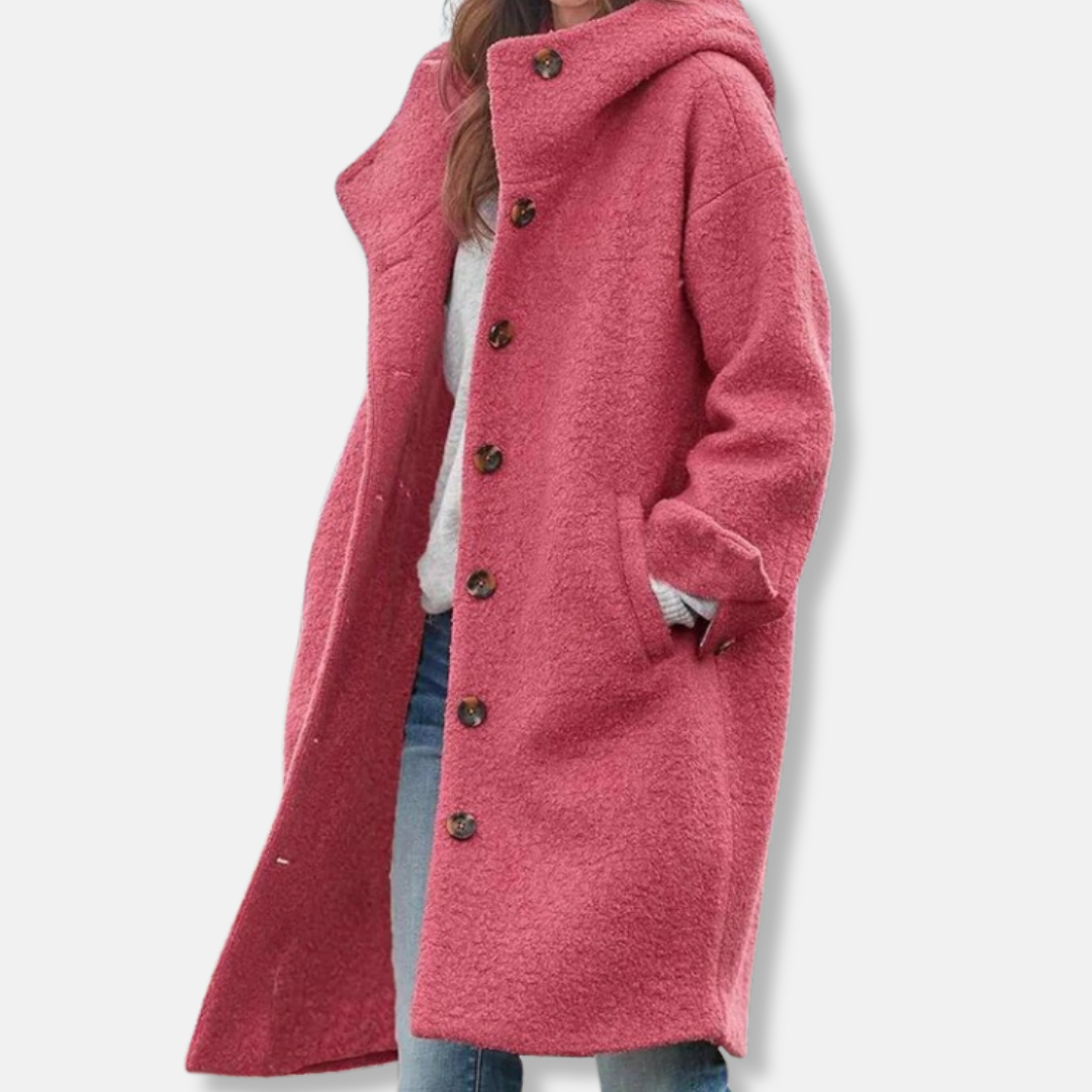 Sienna Wool Oversized Coat | Button Front Hooded Coat