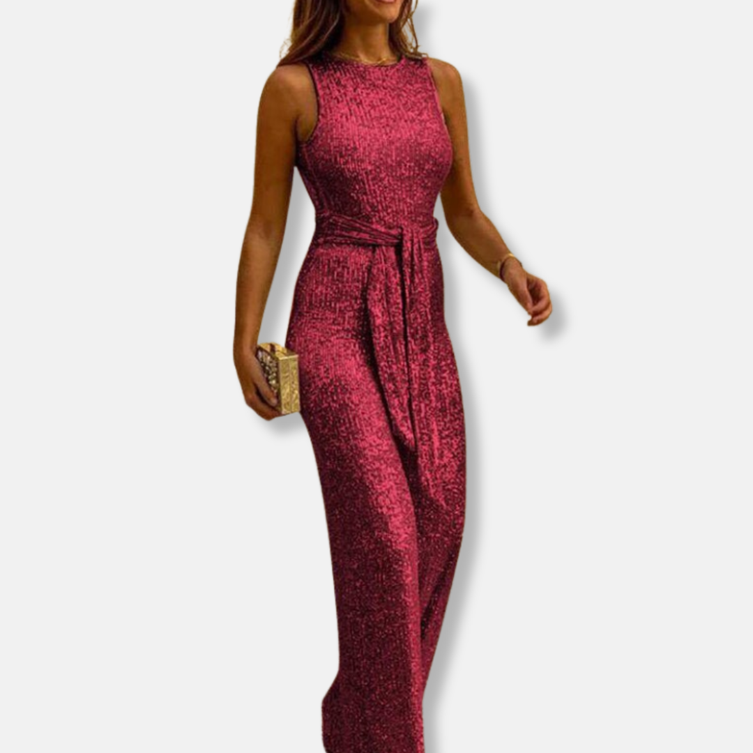 Rosie Relaxed Fit Jumpsuit | Glittered  Sleeveless Crewneck Jumpsuit