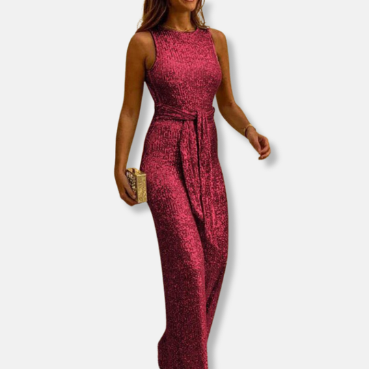 Rosie Relaxed Fit Jumpsuit | Glittered  Sleeveless Crewneck Jumpsuit