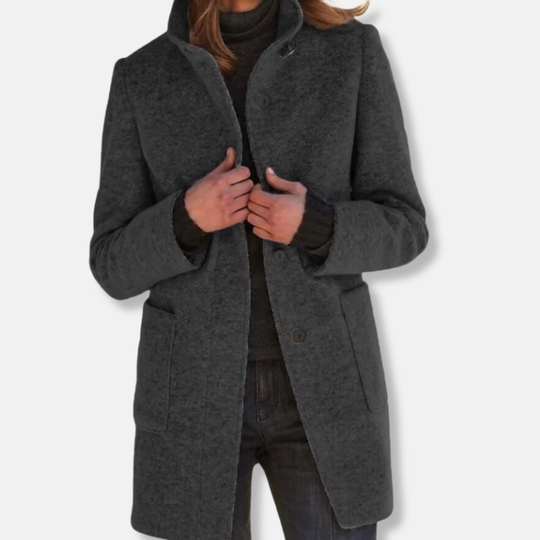 Isabella Straight Fit Wool Coat | Collared Button Front Coat