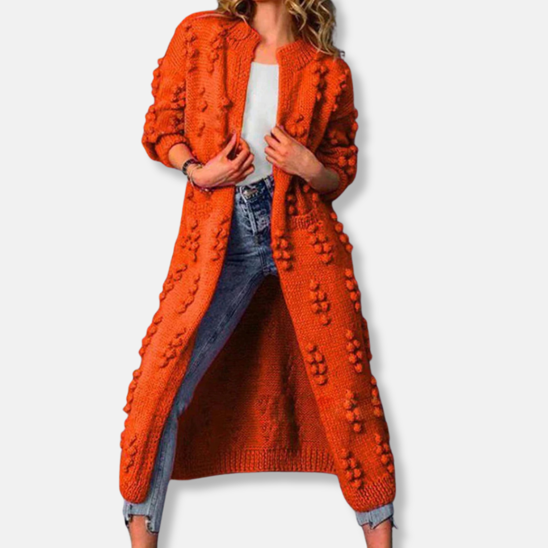 Isla Wool Maxi Cardigan | Bobble Knit Open Front Maxi Cardigan