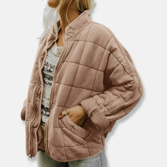 Isabella Fleece Relaxed Fit Quilted Jacket | Stand Collar Hip-Length Jacket