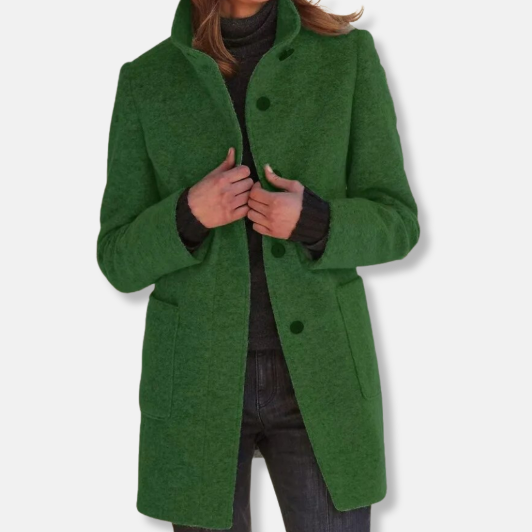 Isabella Straight Fit Wool Coat | Collared Button Front Coat