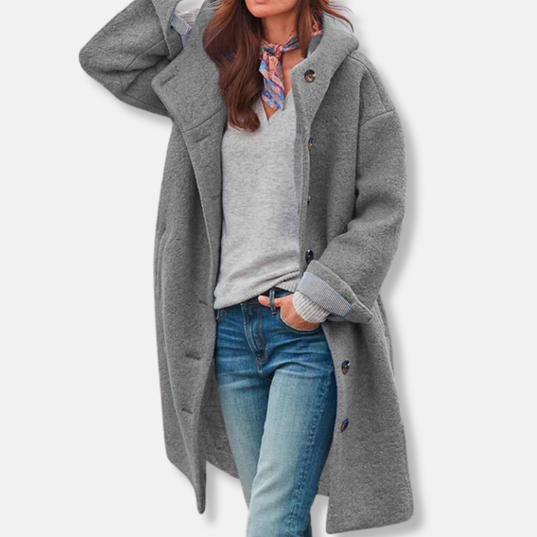 Sienna Wool Oversized Coat | Button Front Hooded Coat