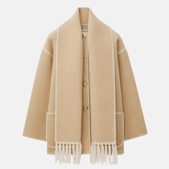 Flora Wool Relaxed Fit Jacket | High Neck Long Sleeve Jacket