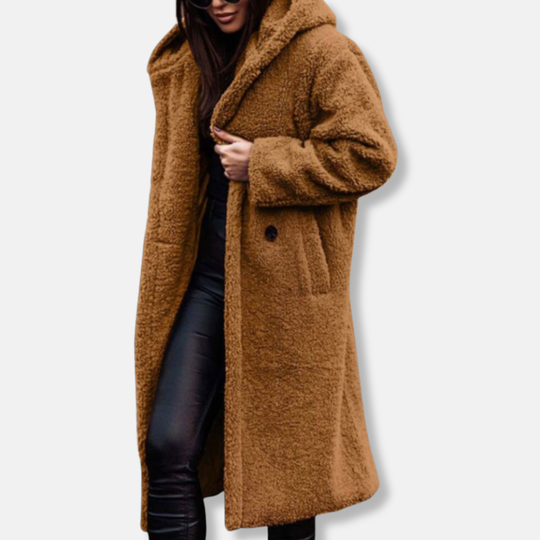 Olivia Fleece Oversized Coat | Hooded Open Front Coat