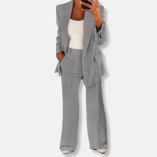 Florence Relaxed Fit Blazer Wide Leg Trousers | Button Cuffs Flap Pockets Business Two-Piece Set
