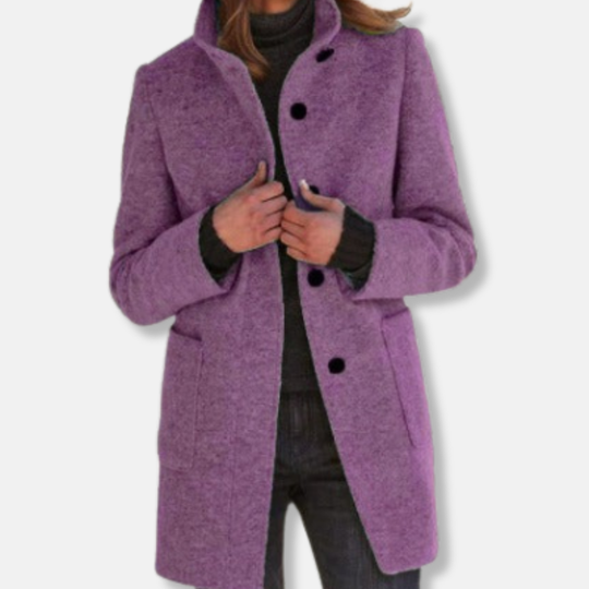Isabella Straight Fit Wool Coat | Collared Button Front Coat