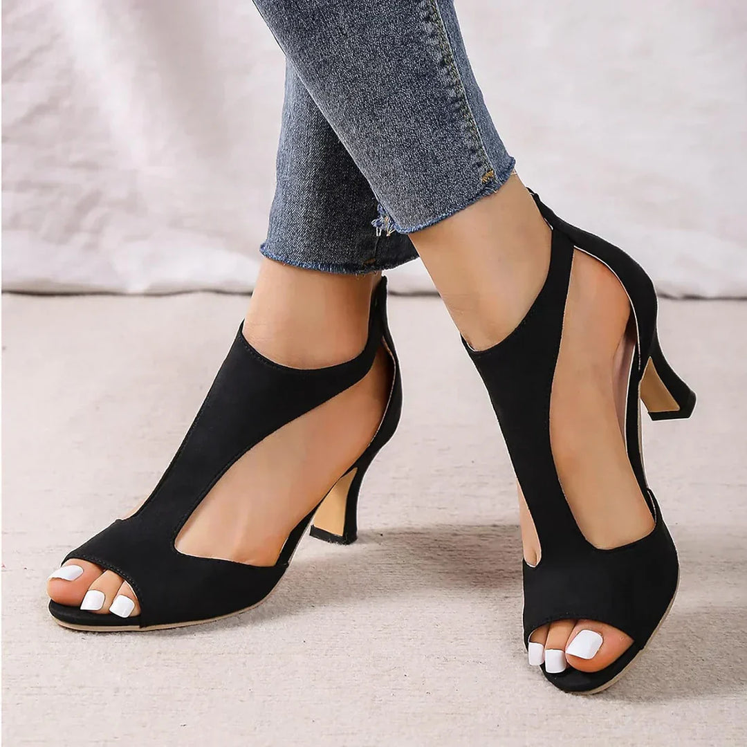 Olivia Orthopedic Heels | Cutout Design Block Heel Peep-Toe Heels