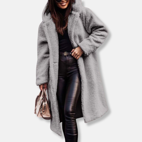 Olivia Fleece Oversized Coat | Hooded Open Front Coat
