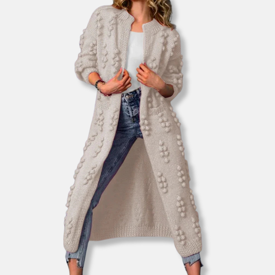 Isla Wool Maxi Cardigan | Bobble Knit Open Front Maxi Cardigan
