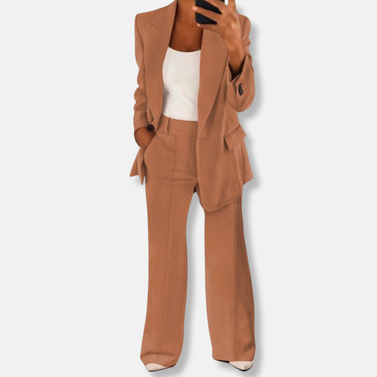 Florence Relaxed Fit Blazer Wide Leg Trousers | Button Cuffs Flap Pockets Business Two-Piece Set