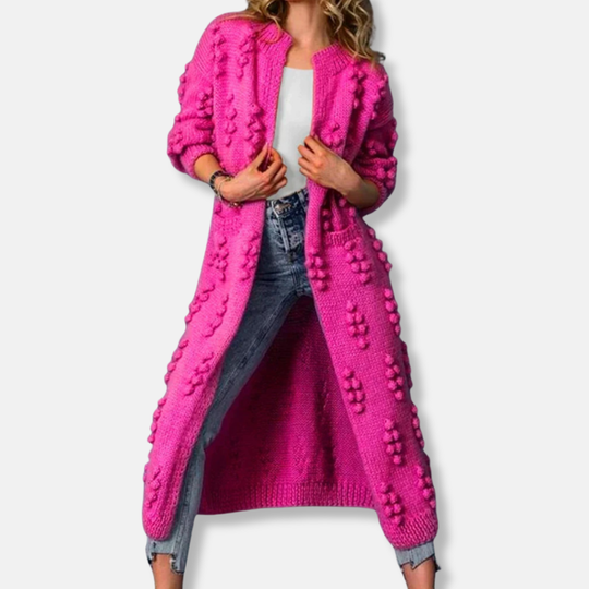 Isla Wool Maxi Cardigan | Bobble Knit Open Front Maxi Cardigan