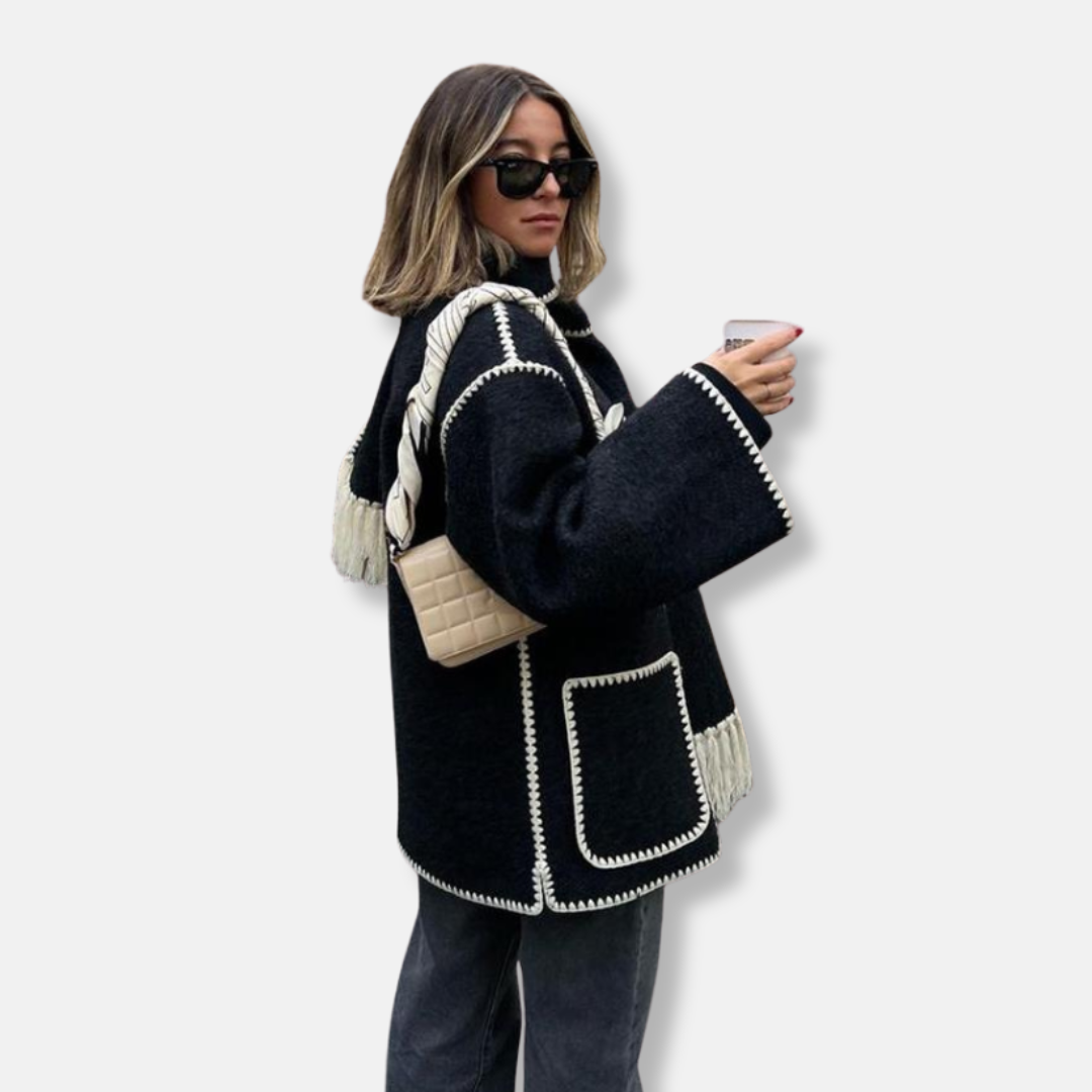 Flora Wool Relaxed Fit Jacket | High Neck Long Sleeve Jacket