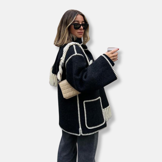 Flora Wool Relaxed Fit Jacket | High Neck Long Sleeve Jacket