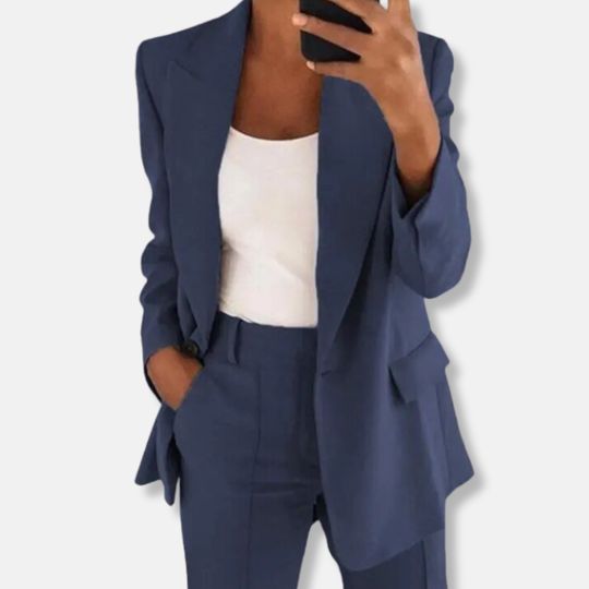 Florence Relaxed Fit Blazer Wide Leg Trousers | Button Cuffs Flap Pockets Business Two-Piece Set