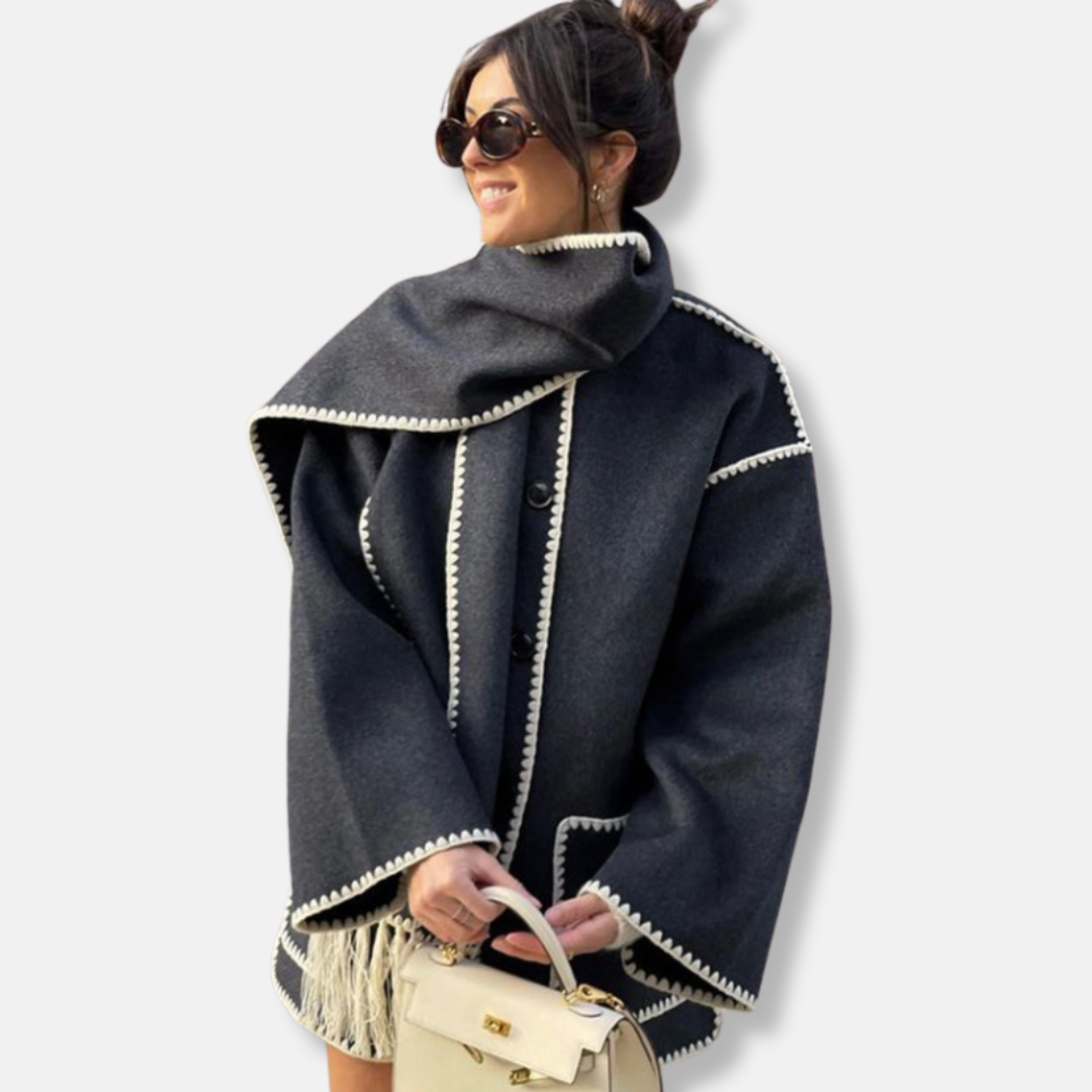 Flora Wool Relaxed Fit Jacket | High Neck Long Sleeve Jacket