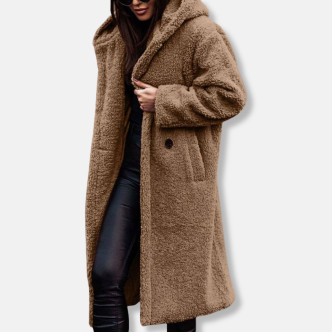 Olivia Fleece Oversized Coat | Hooded Open Front Coat