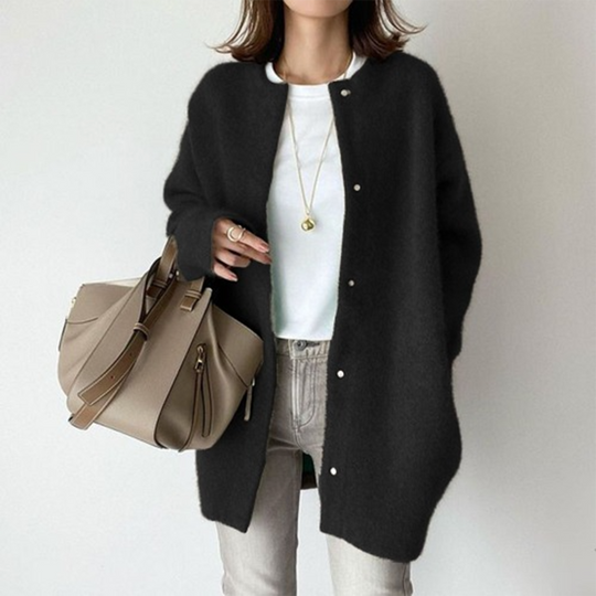 Isabella Wool Relaxed Fit Jacket | Button Front Collarless Jacket
