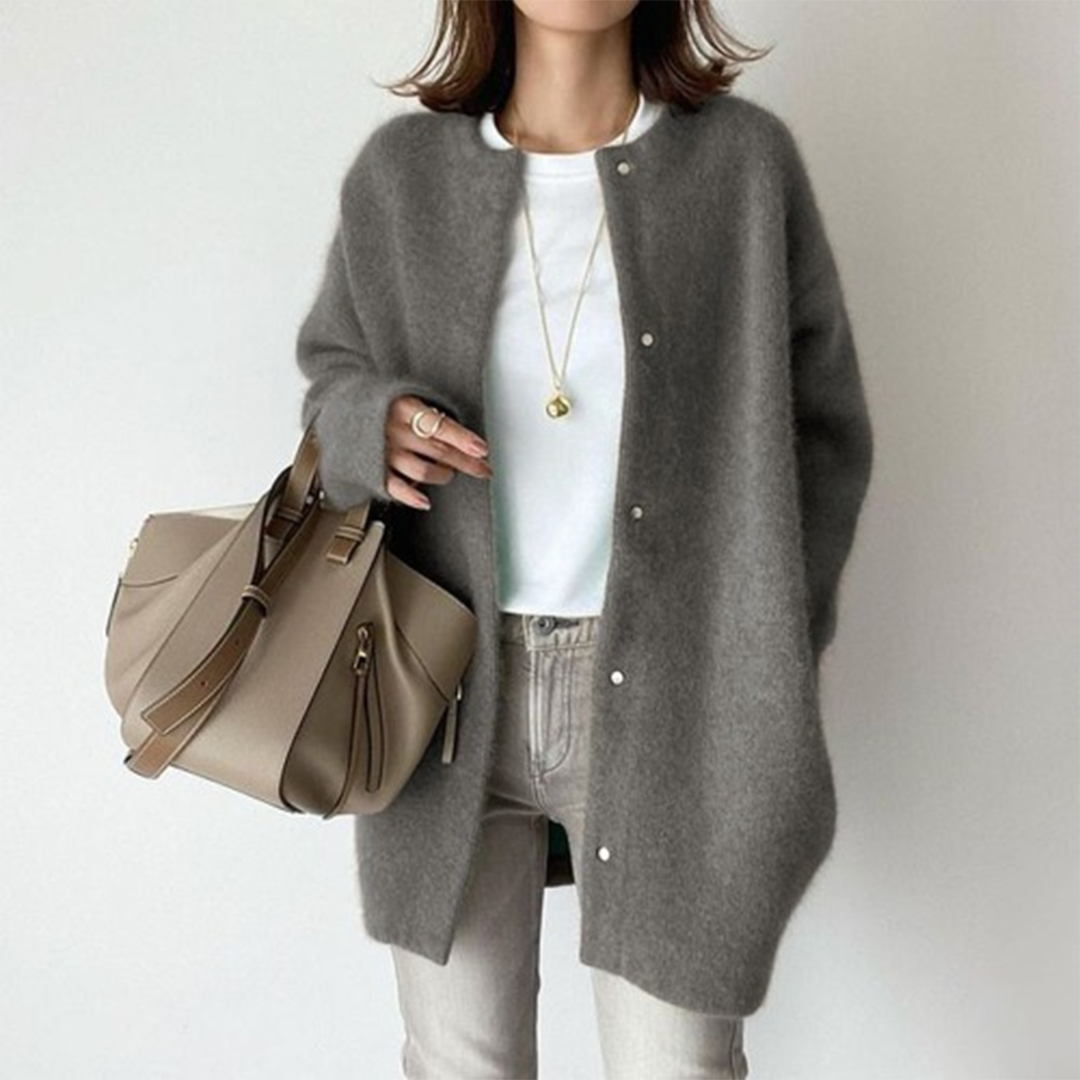 Isabella Wool Relaxed Fit Jacket | Button Front Collarless Jacket