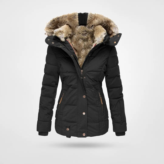 Isla Fitted Puffer Jacket | Quilted Hooded Fur Trim Puffer Jacket