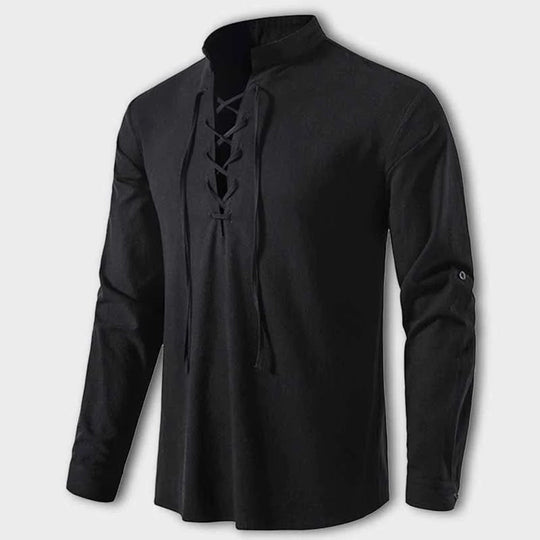 Harry Regular Fit Lace-Up Shirt | Stand Collar Long Sleeve Shirt