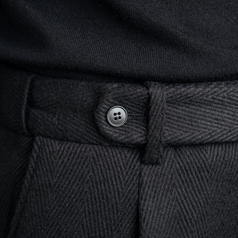 Black Herringbone Trousers with Pleat for Men