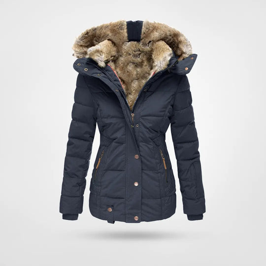 Isla Fitted Puffer Jacket | Quilted Hooded Fur Trim Puffer Jacket