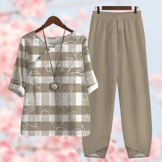 Sophia Printed Blouse And Wide-Leg Pants | Relaxed Fit Casual Two-Piece Set