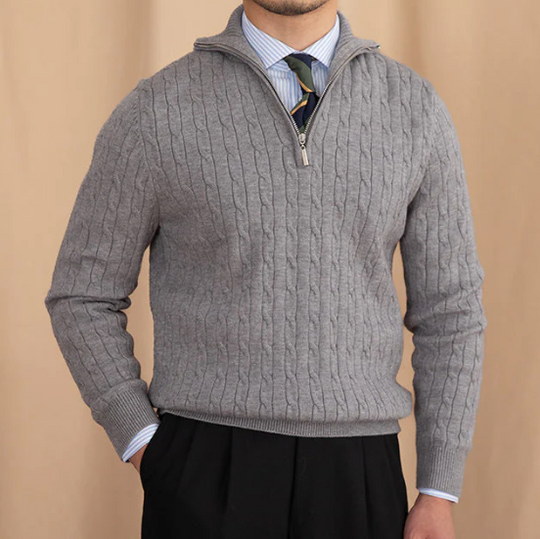 Cable Knit Half-Zip Sweater for Men