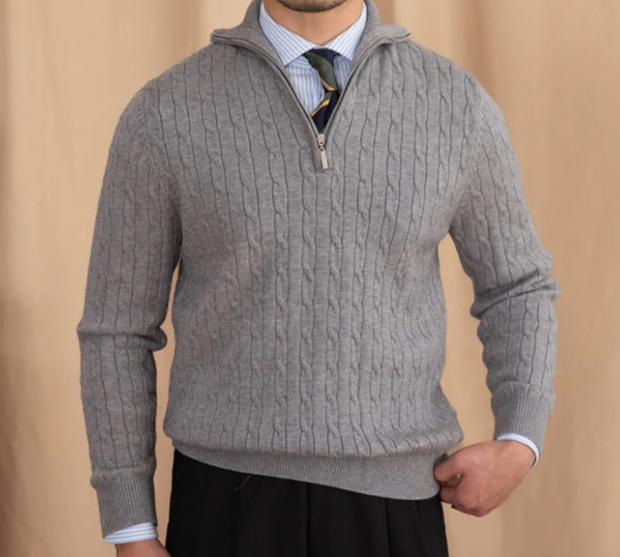 Cable Knit Half-Zip Sweater for Men