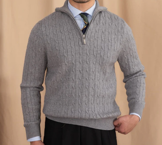 Cable Knit Half-Zip Sweater for Men
