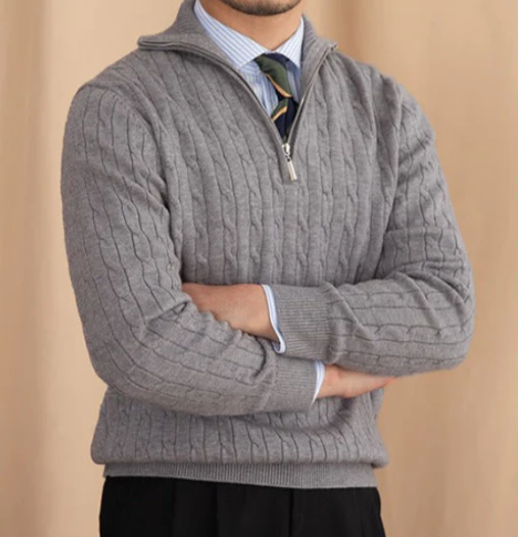 Cable Knit Half-Zip Sweater for Men