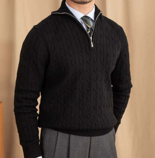 Cable Knit Half-Zip Sweater for Men