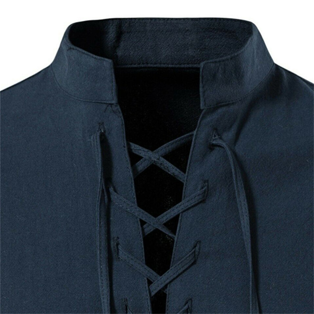 Harry Regular Fit Lace-Up Shirt | Stand Collar Long Sleeve Shirt