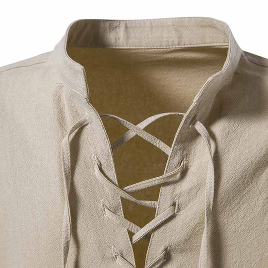 Harry Regular Fit Lace-Up Shirt | Stand Collar Long Sleeve Shirt