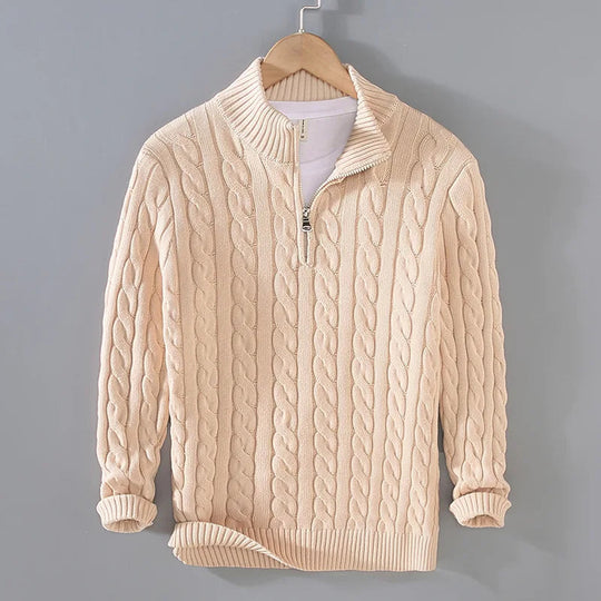 Cotton Sweater with Stand-Up Collar for Men