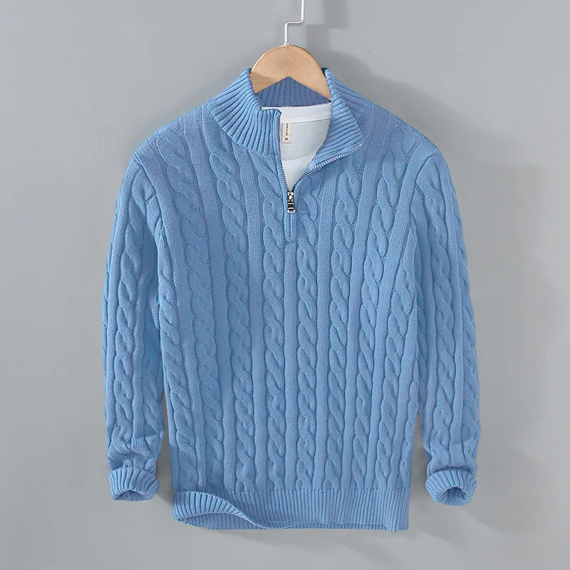 Cotton Sweater with Stand-Up Collar for Men