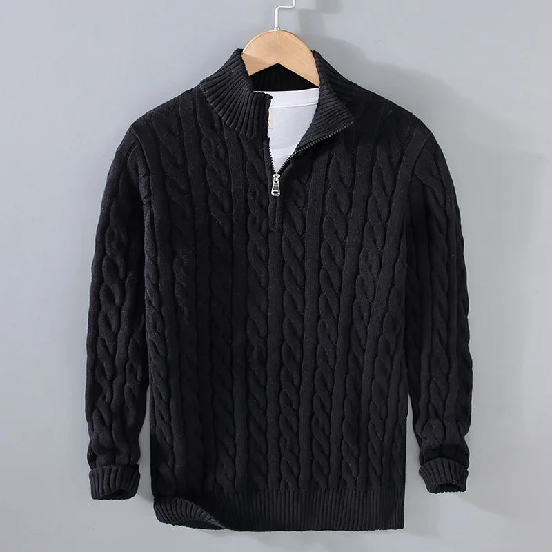 Cotton Sweater with Stand-Up Collar for Men