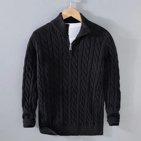Cotton Sweater with Stand-Up Collar for Men