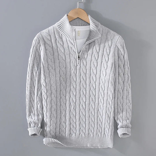 Cotton Sweater with Stand-Up Collar for Men