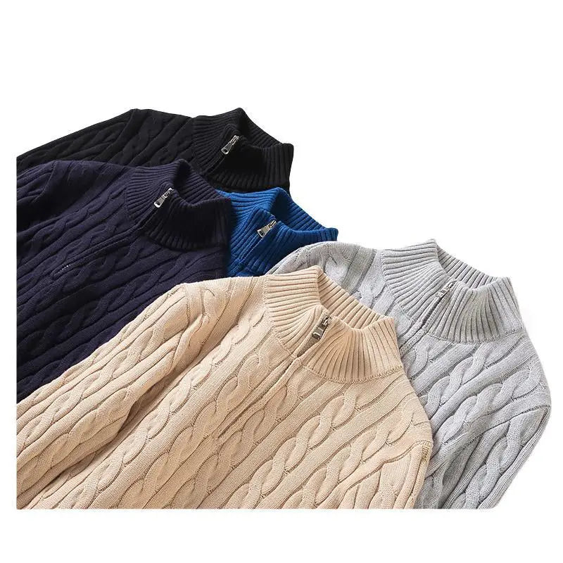 Cotton Sweater with Stand-Up Collar for Men