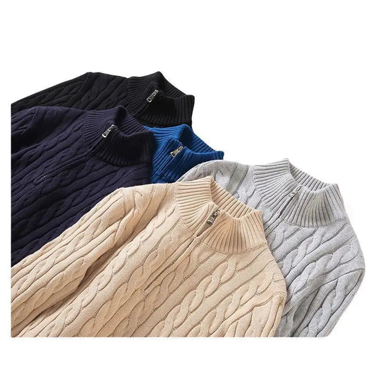 Cotton Sweater with Stand-Up Collar for Men