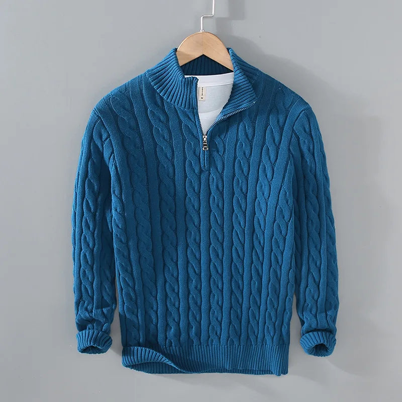 Cotton Sweater with Stand-Up Collar for Men
