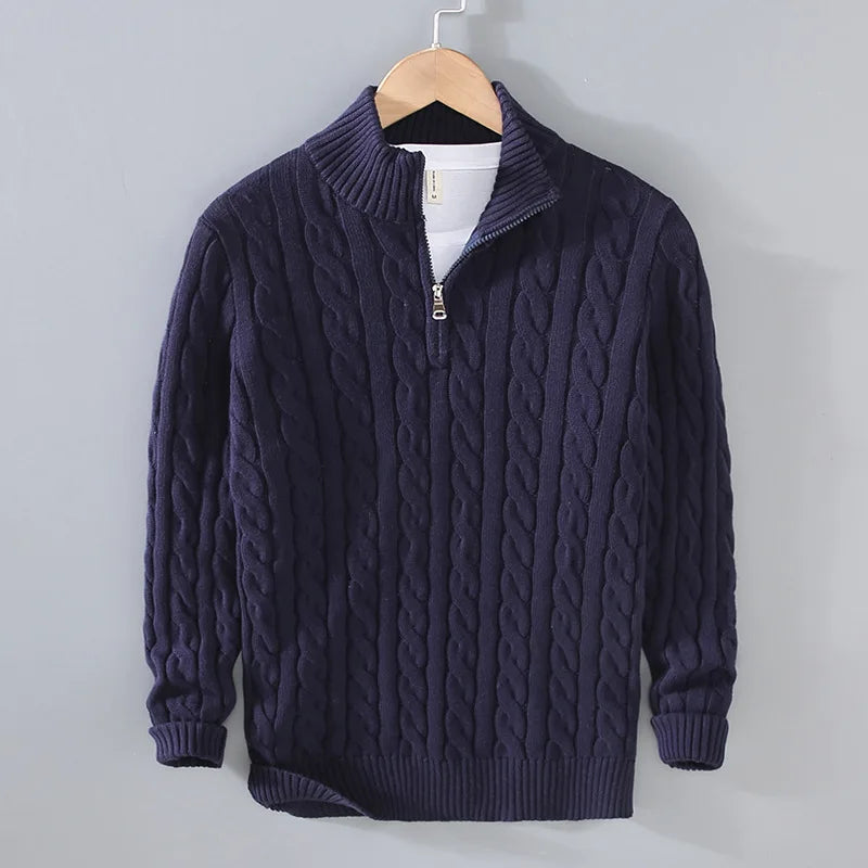 Cotton Sweater with Stand-Up Collar for Men