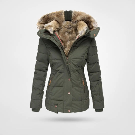 Isla Fitted Puffer Jacket | Quilted Hooded Fur Trim Puffer Jacket